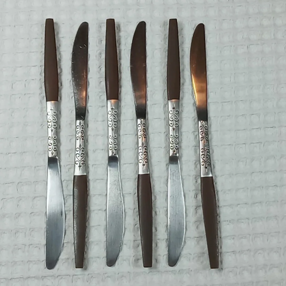 MCM Interpur Stainless Steel Scroll Design Wood Handle Flatware 41 Pcs Japan